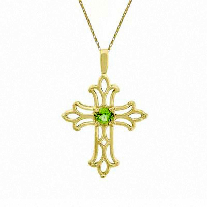 Peridot Birthstone Cross Pendant in 10K Yellow Gold