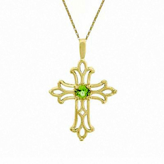 Peridot Birthstone Cross Pendant in 10K Yellow Gold