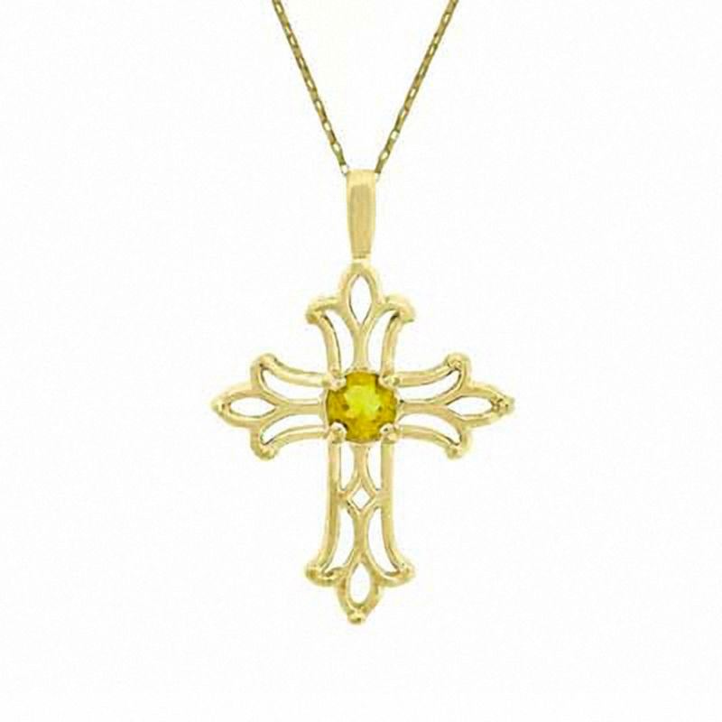 Citrine Birthstone Cross Pendant in 10K Yellow Gold