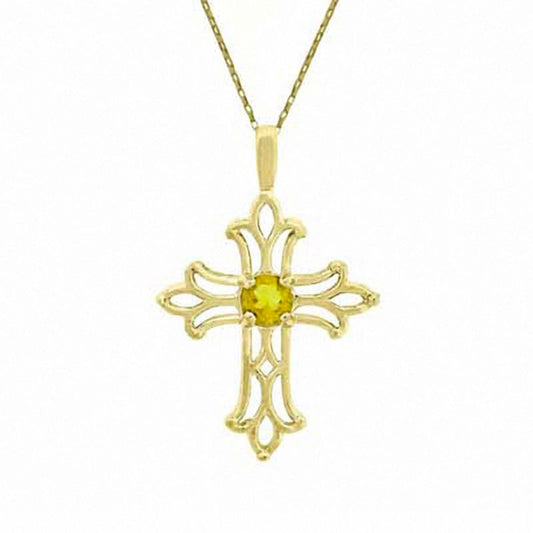 Citrine Birthstone Cross Pendant in 10K Yellow Gold