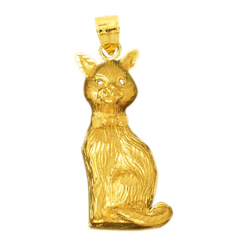 14K Gold Cat with A Bow Tie Pendant