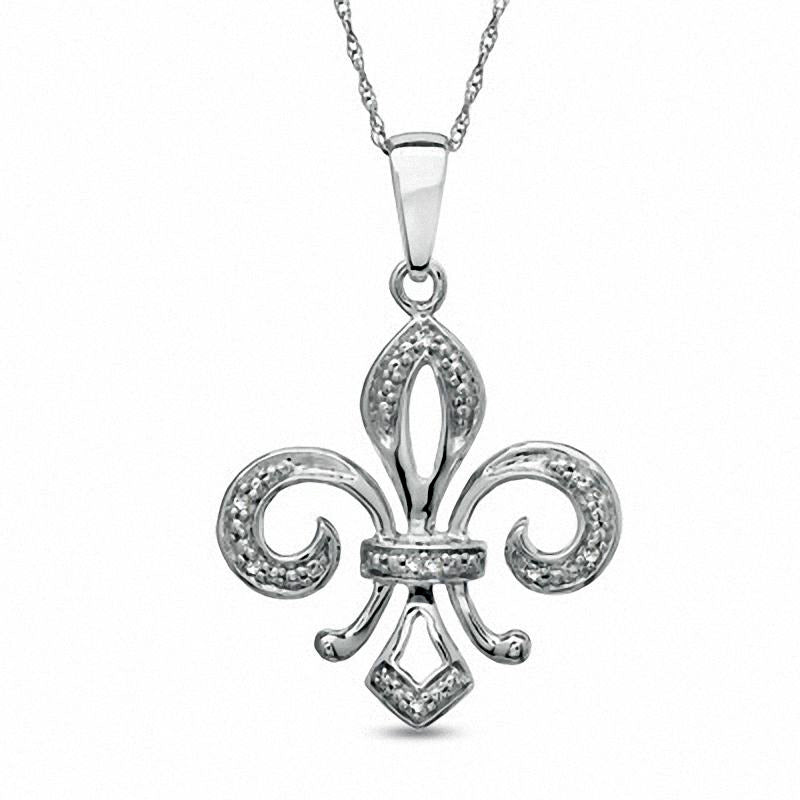 Natural Diamond Accent Fleur-de-Lis Pendant in 10K White Gold