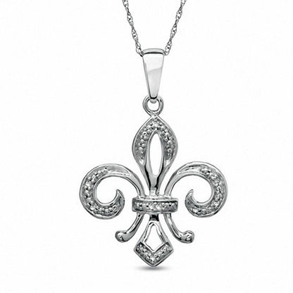 Natural Diamond Accent Fleur-de-Lis Pendant in 10K White Gold