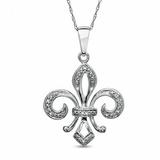 Natural Diamond Accent Fleur-de-Lis Pendant in 10K White Gold