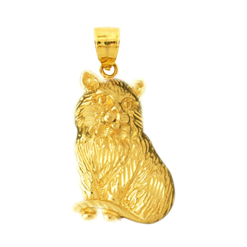 14K Gold Fluffy Cat Pendant