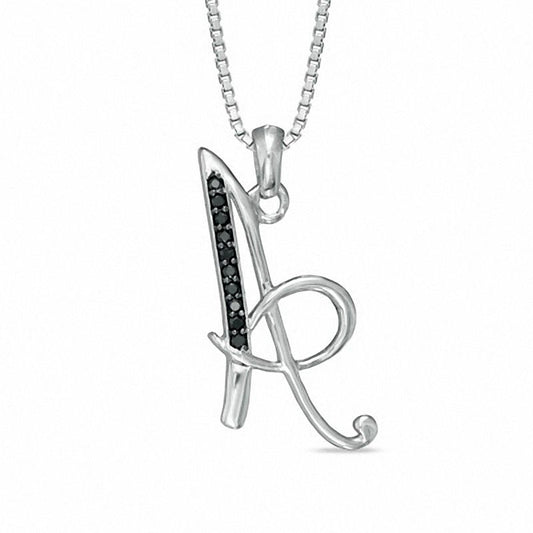 Enhanced Black Natural Diamond Accent "A" Initial Pendant in Sterling Silver