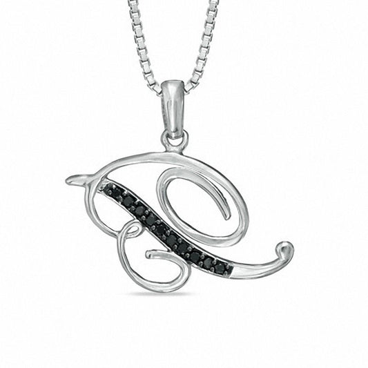 Enhanced Black Natural Diamond Accent "B" Initial Pendant in Sterling Silver