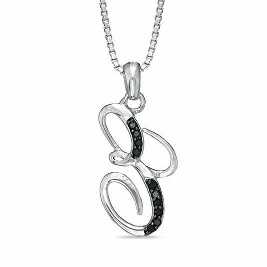 Enhanced Black Natural Diamond Accent "E" Initial Pendant in Sterling Silver