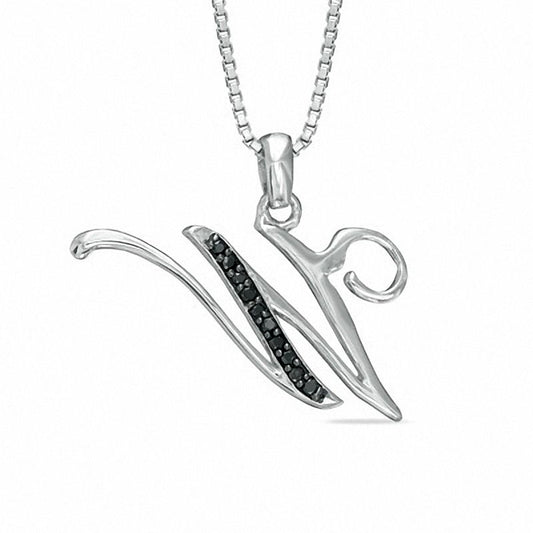 Enhanced Black Natural Diamond Accent "W" Initial Pendant in Sterling Silver