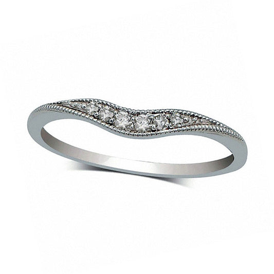Natural Diamond Accent Antique Vintage-Style Contour Band in Solid 14K White Gold