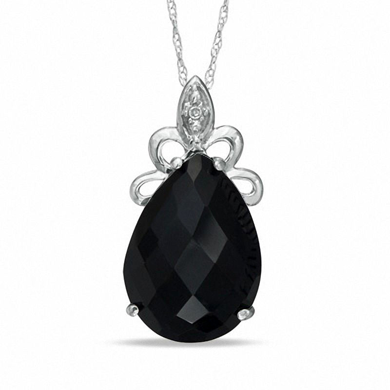 Pear-Shaped Onyx and Natural Diamond Accent Pendant in 10K White Gold