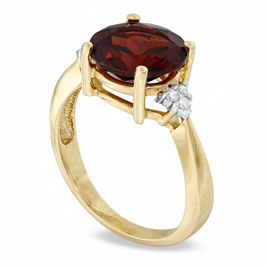 9.0mm Garnet and Natural Diamond Accent Ring in Solid 10K Yellow Gold