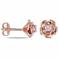 3.0mm Lab-Created White Sapphire Rose Stud Earrings in Rose Rhodium Sterling Silver