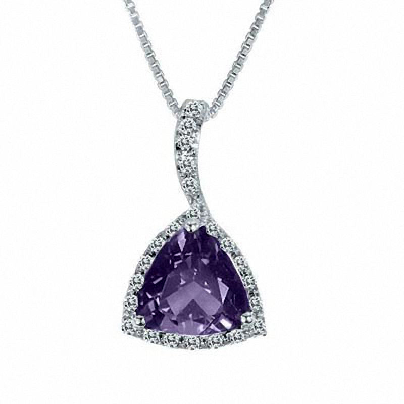 8.0mm Trillion-Cut Amethyst and Lab-Created White Sapphire Pendant in Sterling Silver