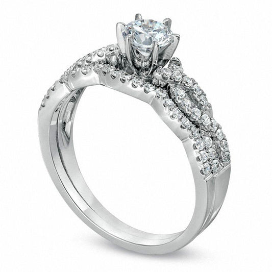 0.88 CT. T.W. Natural Diamond Braided Bridal Engagement Ring Set in Solid 14K White Gold