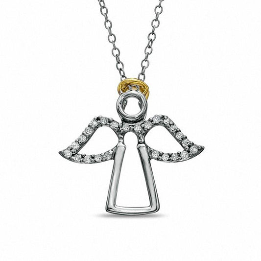 Natural Diamond Accent Angel Pendant in Sterling Silver and 14K Gold Plate