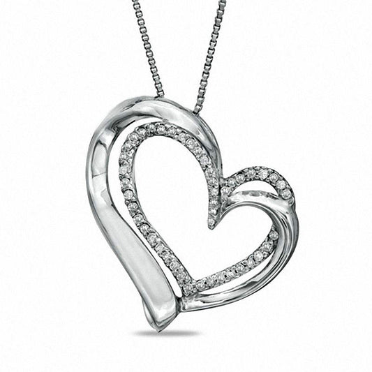0.17 CT. T.W. Natural Diamond Looped Tilted Heart Pendant in Sterling Silver