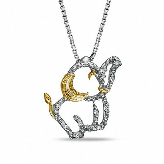 Natural Diamond Accent Elephant Pendant in Sterling Silver and 14K Gold Plate