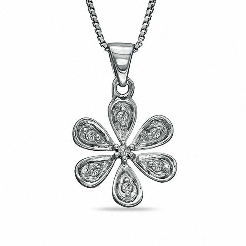 Natural Diamond Accent Daisy Pendant in Sterling Silver