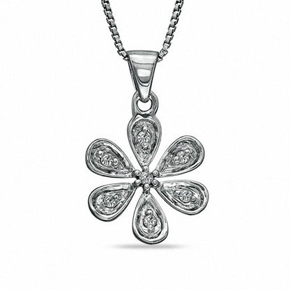 Natural Diamond Accent Daisy Pendant in Sterling Silver