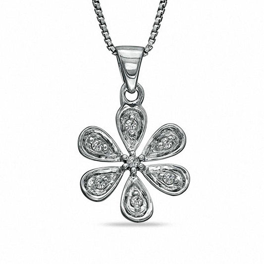 Natural Diamond Accent Daisy Pendant in Sterling Silver