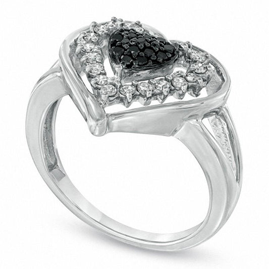 0.25 CT. T.W. Enhanced Black and White Natural Diamond Heart Ring in Sterling Silver - Size 7