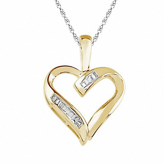 0.05 CT. T.W. Baguette Natural Diamond Heart Pendant in 10K Yellow Gold
