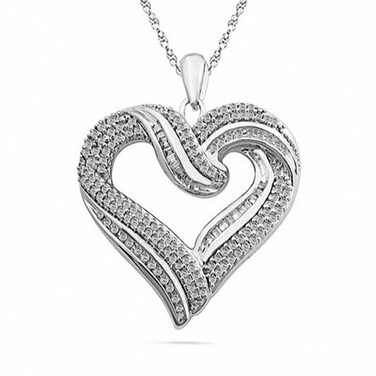 1 CT. T.W. Natural Diamond Multi-Row Heart Pendant in Sterling Silver