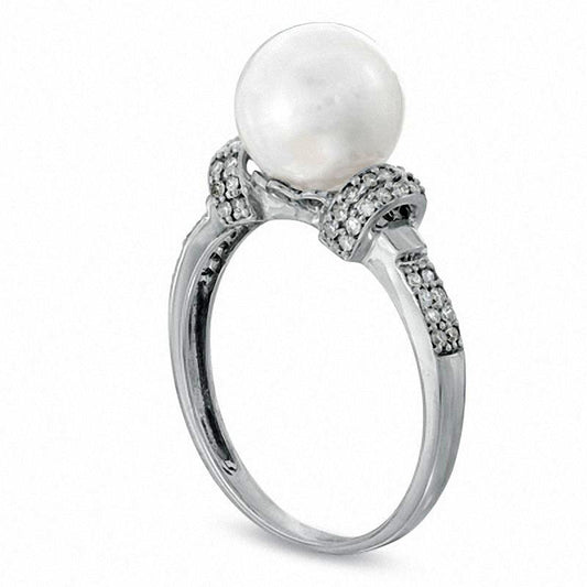 9.0 - 9.5mm Cultured Freshwater Pearl and 0.20 CT. T.W. Natural Diamond Ring in Solid 14K White Gold