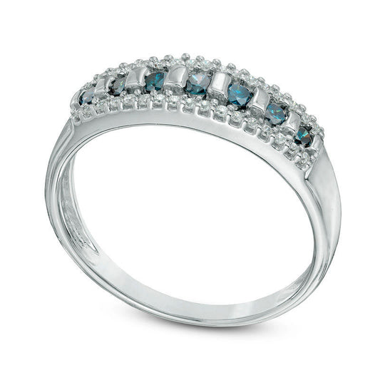 0.33 CT. T.W. Enhanced Blue and White Natural Diamond Anniversary Band in Solid 10K White Gold