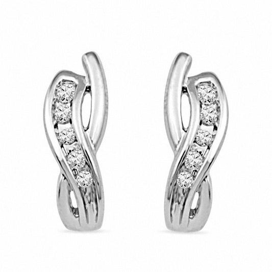 0.07 CT. T.W. Diamond Criss-Cross Hoop Earrings in 10K White Gold