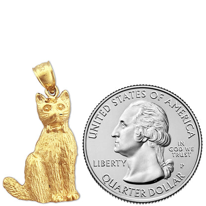 14K Gold Cat Wearing A Bow Pendant
