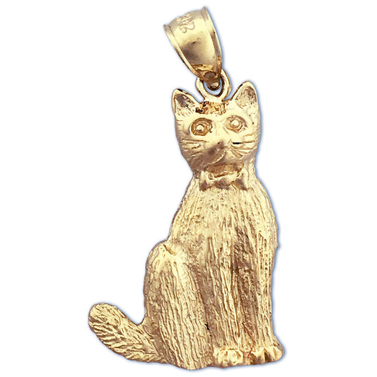 14K Gold Cat Wearing A Bow Pendant