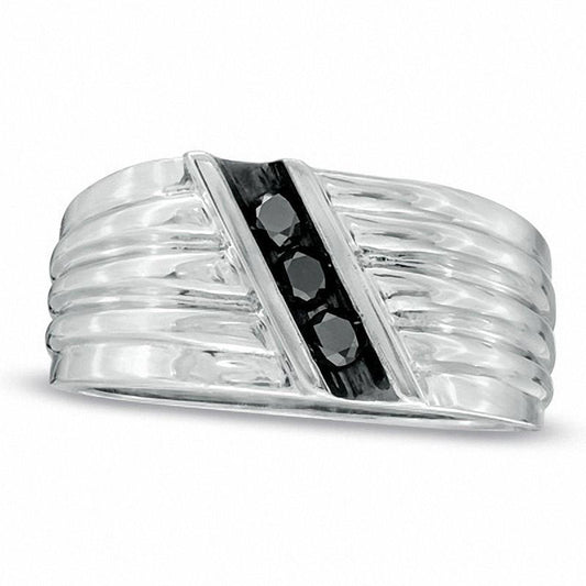 Men's 0.25 CT. T.W. Enhanced Black Natural Diamond Comfort Fit Slant Band in Sterling Silver