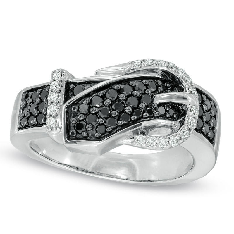0.50 CT. T.W. Enhanced Black and White Natural Diamond Belt Buckle Ring in Solid 10K White Gold
