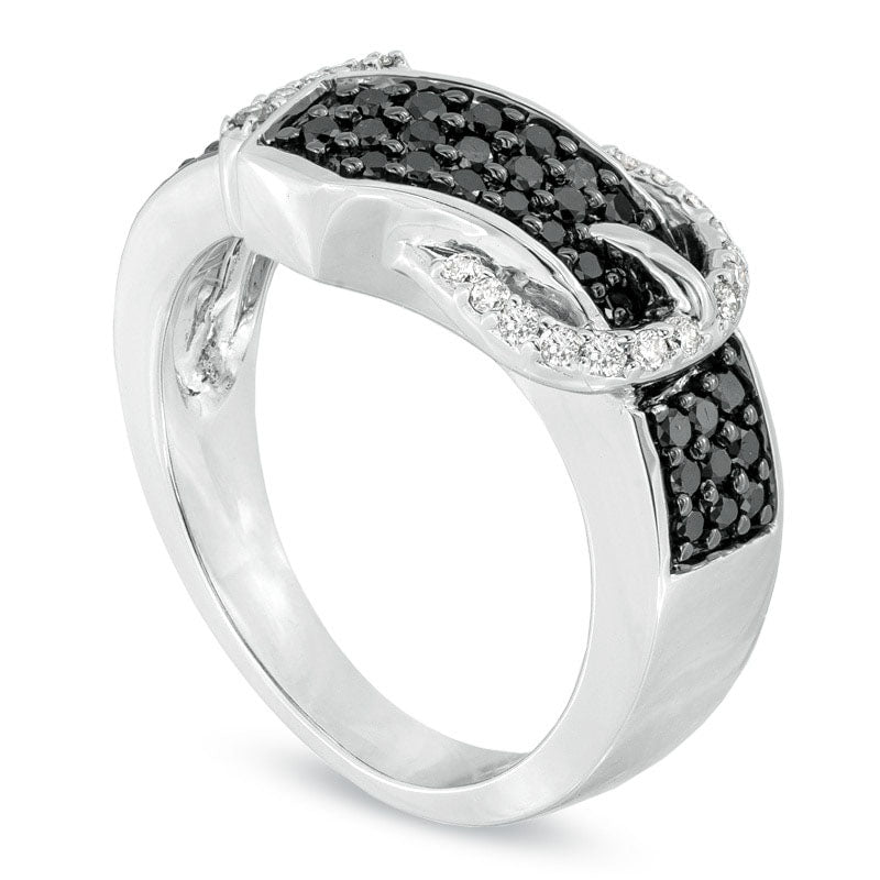 0.50 CT. T.W. Enhanced Black and White Natural Diamond Belt Buckle Ring in Solid 10K White Gold
