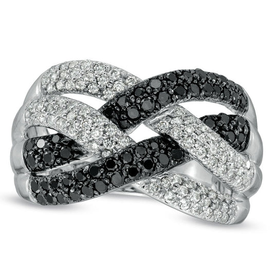 1.0 CT. T.W. Enhanced Black and White Natural Diamond Loose Braid Ring in Solid 10K White Gold