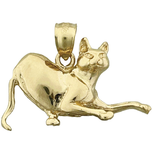 14K Gold 25MM Playful Cat Pendant