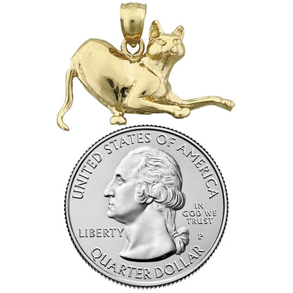 14K Gold 25MM Playful Cat Pendant