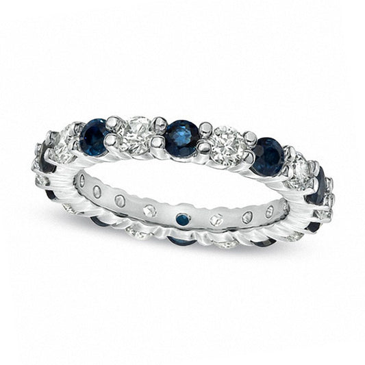 Blue Sapphire and 1.0 CT. T.W. Natural Diamond Eternity Band in Solid 14K White Gold