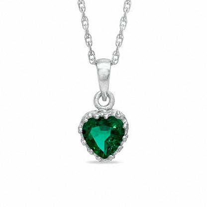6.0mm Heart-Shaped Lab-Created Emerald Crown Pendant in Sterling Silver