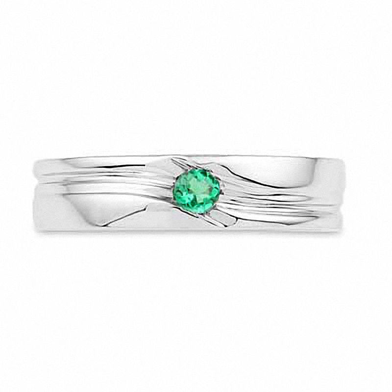 Men's Lab-Created Emerald Ring in Sterling Silver