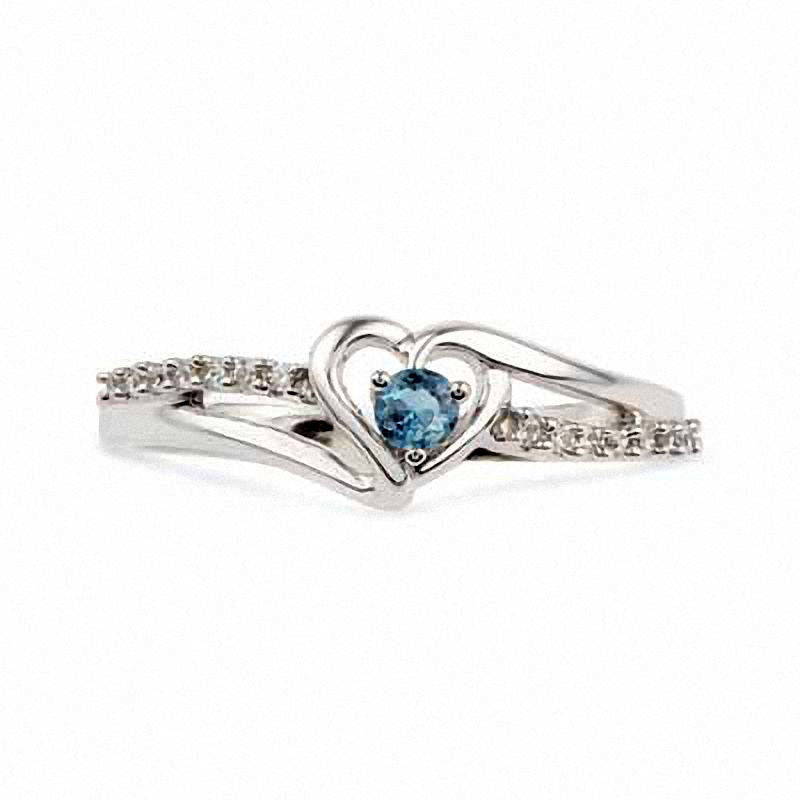 Aquamarine and Natural Diamond Accent Heart Ring in Sterling Silver