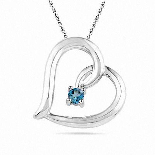 Aquamarine Tilted Heart Pendant in Sterling Silver