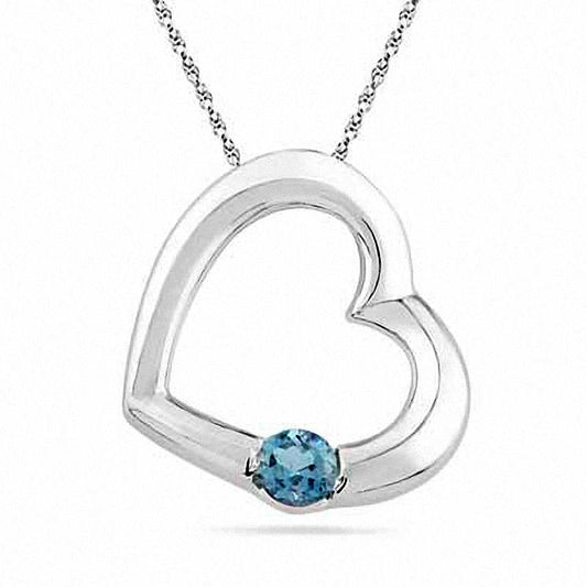 Aquamarine Heart Pendant in Sterling Silver