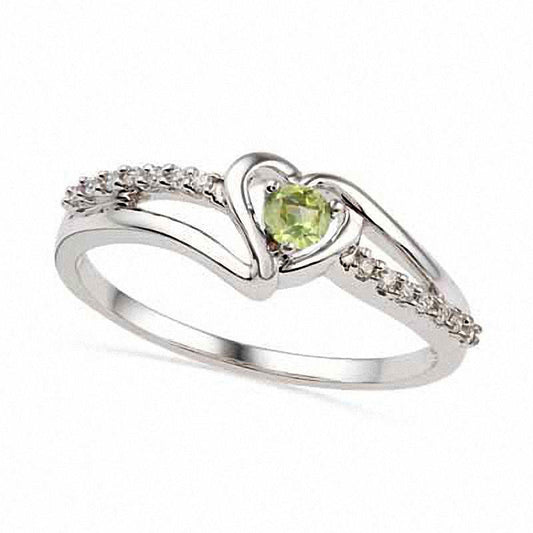 Peridot and Natural Diamond Accent Heart Ring in Sterling Silver