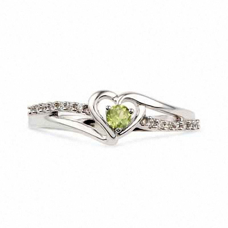 Peridot and Natural Diamond Accent Heart Ring in Sterling Silver