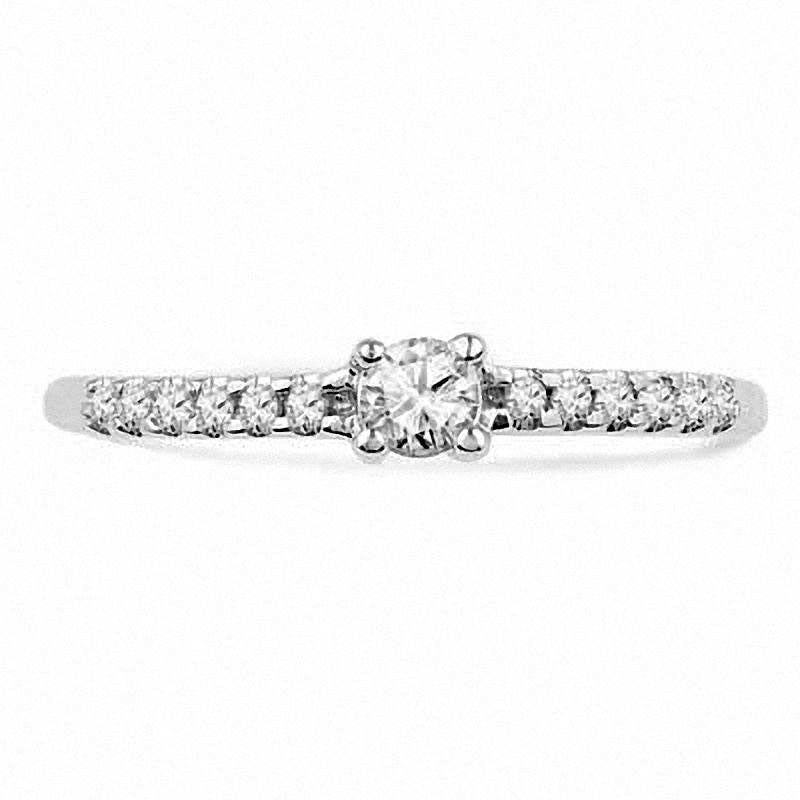 White Sapphire and Natural Diamond Accent Promise Ring in Sterling Silver