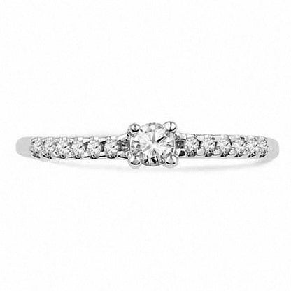 White Sapphire and Natural Diamond Accent Promise Ring in Sterling Silver