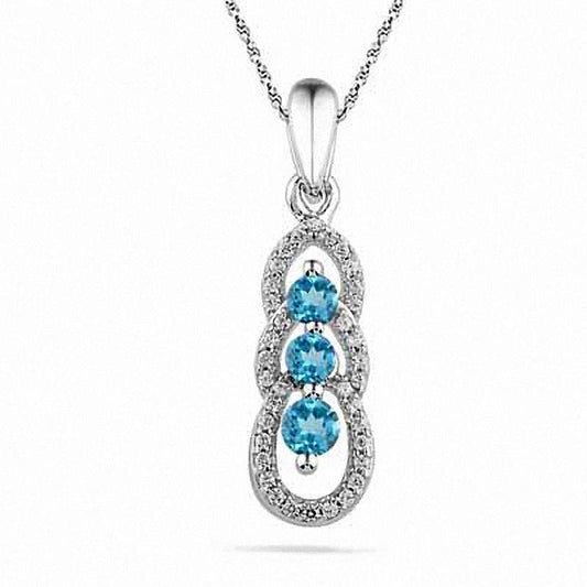 Aquamarine and 0.1 CT. T.W Natural Diamond Triple Loop Pendant in Sterling Silver